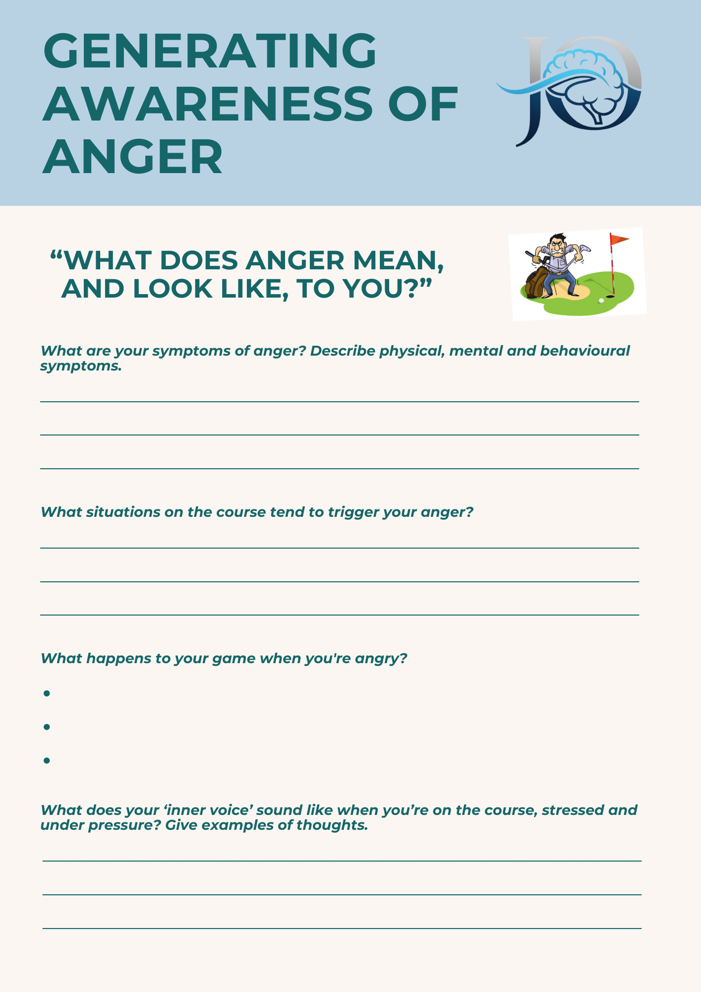 Generating Awareness of Anger workbook with reflective prompts
